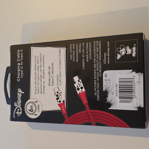 Disney Mickey Mouse Charging Cable USB-C to USB-C Phone Accessories - Picture 2 of 4
